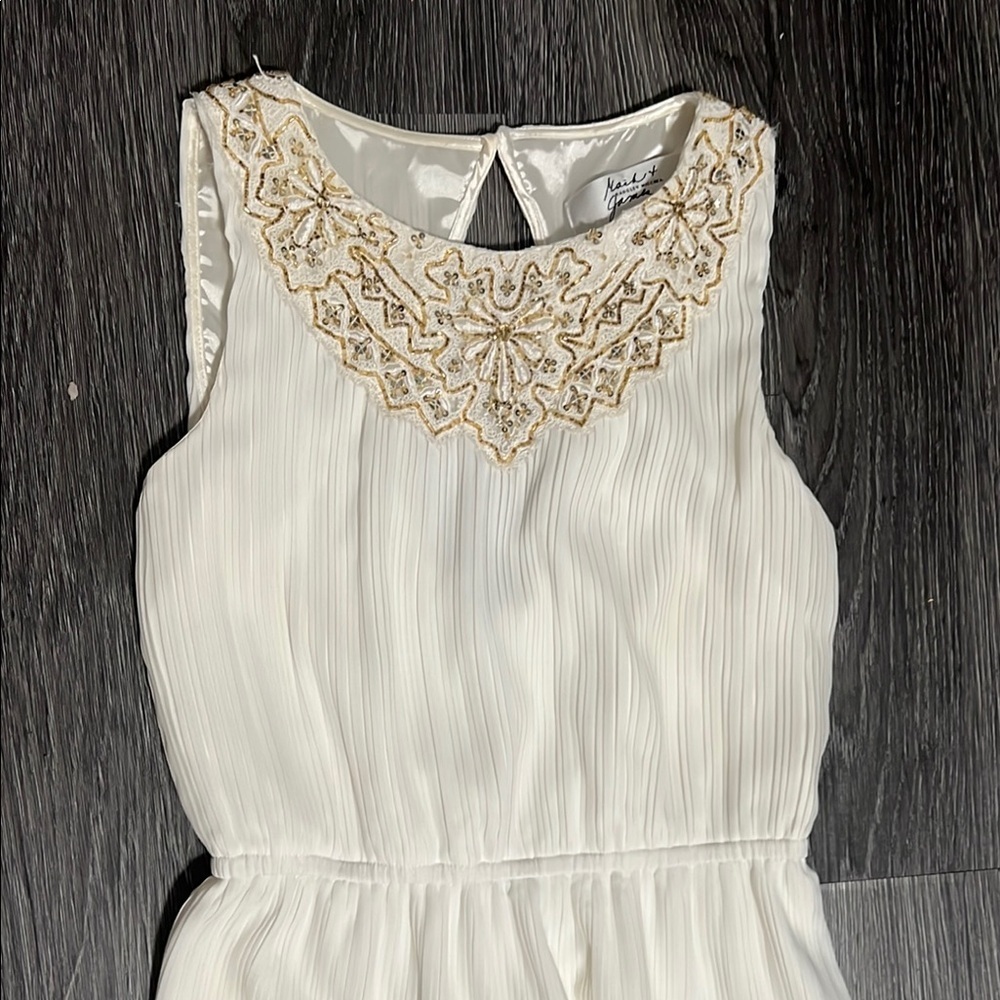 Badgley Mischka White Maxi Dress with Gold Accents - Picture 3 of 11
